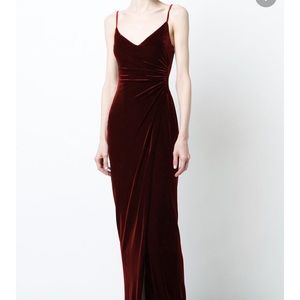 High quality burgundy velvet evening dress